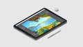 Graphic tablet with beautiful landscape wallpaper on screen realistic mockup gadgets and devices concept