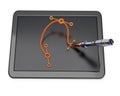 Graphic tablet with bezier curve and pen