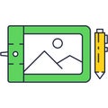 Graphic tablet icon, flat vector designer computer