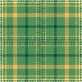 Graphic tartan background pattern, blank fabric seamless texture. Close up plaid check textile vector in green and amber colors