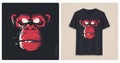 Graphic tee shirt design, print with glitch styled angry chimp. Royalty Free Stock Photo