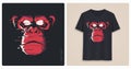 Graphic tee shirt design, print with glitch styled angry chimp.