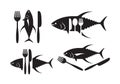 Graphic tuna and silverware, vector