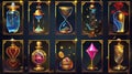 A graphic user interface design for a daily game reward interface, displaying level assets in gold frames. Modern