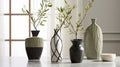 Graphic Vases With Twisted Branches And Striped Arrangements