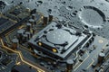 Graphic of Vector art of AIpowered technology on a lunarthemed electronic mainboard Royalty Free Stock Photo