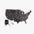 Graphic vector map of United States of America with the names