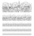 Graphic vector plant sets with wild rose flowers and flower buds Royalty Free Stock Photo