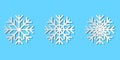 Graphic vector set of paper cut snowflakes; white paper art snow Royalty Free Stock Photo