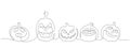 Contour graphic set of vector Halloween pumpkins in one line Royalty Free Stock Photo