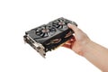 Graphic video card in a hand on white