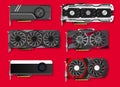 Graphic video cards gpu set detailed vector illustrations