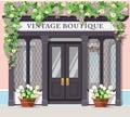 Graphic vintage boutique. Detailed stylish shop. Storefront. Flat style. Royalty Free Stock Photo