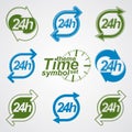 Graphic web vector 24 hours timer, around-the-clock pictograms