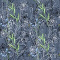 Graphic wildflowers and watercolor flowers on a gray background. Floral seamless pattern.