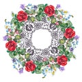 Graphic wreath openwork on white background. Illustration.