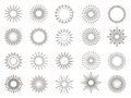 Graphical abstract sunburst, hipster sun rays in circles. Burst, line explosion vintage logo design. Retro firework or