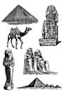 Graphical big set of Egypt landmarks isolated on white, vector illustration.