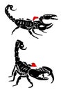 Graphical big set of scorpions in santa claus red hat on white background, vector new year elements,graphics