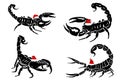 Graphical big set of scorpions in santa claus red hat on white background, vector new year elements,graphics