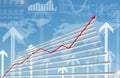Graphical chart with red arrow up Royalty Free Stock Photo