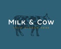 Graphical cow logo, hand drawn vintage illustrations. Vector illustration Royalty Free Stock Photo