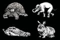 Graphical 3d set of african animals on black background,vector engraved illustration Royalty Free Stock Photo