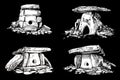 Graphical 3D set of dolmens on black background, vector elements Royalty Free Stock Photo