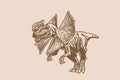 Graphical dilophosaurus , sepia background, vector illustration for tattoo, design and printing