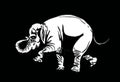 Graphical elephant walking on black background,vector engraved illustration Royalty Free Stock Photo
