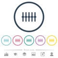 Graphical equalizer flat color icons in round outlines
