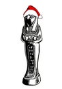 Graphical God Ptah in red Santa Claus hat isolated on white, an Egyptian creator god,vector Christmas illustration