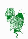 Graphical green tyrannosaurus isolated on white,vector illustration. Color element for printing and design