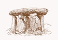 Graphical hand-drawn dolmen,sepia background,jpg illustration