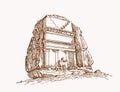 Graphical hand-drawn dolmen,sepia background,jpg illustration
