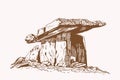 Graphical hand-drawn dolmen,sepia background,jpg illustration