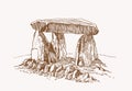 Graphical hand-drawn dolmen,sepia background,jpg illustration