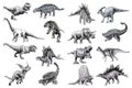 Graphical set of dinosaurs isolated on white background, vector illustration