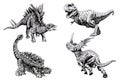 Graphical set of dinosaurs isolated on white background, vector illustration