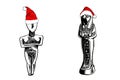 Graphical illustration of idols of the Holy Mother and God Ptah in red Santa Claus hat.Religion, paganism