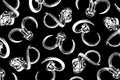 Graphical pattern with skull of mammoth on black background. Vector wallpaper paleontology