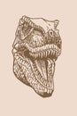 Graphical portrait of tyrannosaurus on sepia background, vector vintage illustration