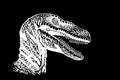 Graphical portrait of tyrannosaurus watching right on black, vector engraved illustration