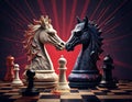 Graphical representation of a chess battle. AI generated.