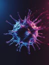 Minimalistic graphical representation of a virus showing intricate structures and vivid colors in a dark background