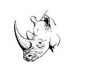 Graphical rhino portrait isolated on white,vector illustration,lined art Royalty Free Stock Photo