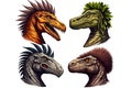 Graphical set of dinosaur portraits isolated, creative digital illustration