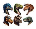 Graphical set of dinosaur portraits isolated, creative digital illustration