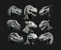 Graphical set of dinosaur portraits isolated, digital illustration artwork