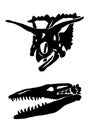 Graphical set of dinosaur skull silhouettes isolated on white background,vector illustration for tattoo and printing Royalty Free Stock Photo